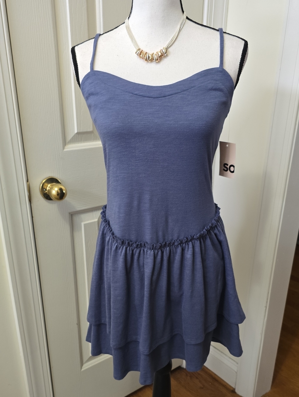 SO Brand Women's Junior's Blue Spaghetti Strap Tiered Summer Dress Size Medium